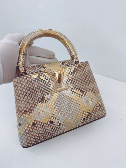 BEIGE GOLD PYTHON LEATHER MINI CAPUCINES BAG