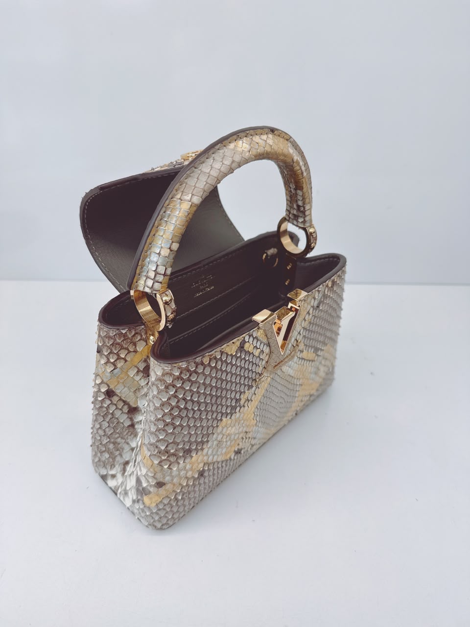 BEIGE GOLD PYTHON LEATHER MINI CAPUCINES BAG