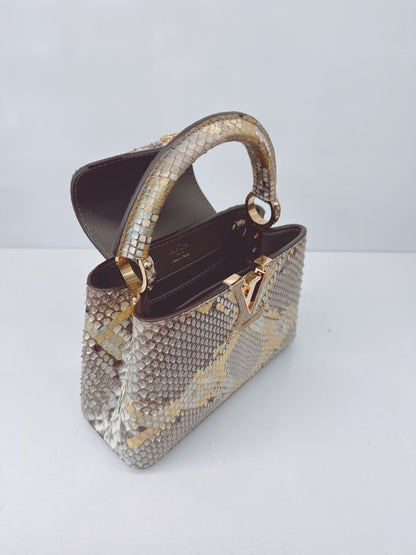 BEIGE GOLD PYTHON LEATHER MINI CAPUCINES BAG