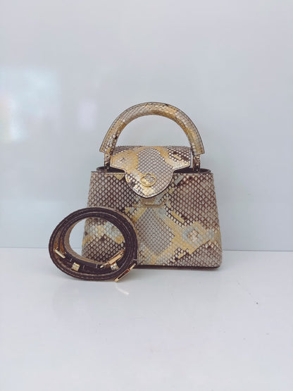 BEIGE GOLD PYTHON LEATHER MINI CAPUCINES BAG