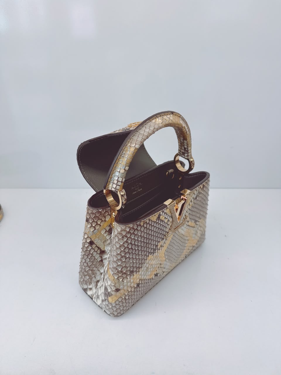 BEIGE GOLD PYTHON LEATHER MINI CAPUCINES BAG