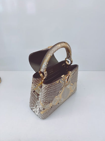 BEIGE GOLD PYTHON LEATHER MINI CAPUCINES BAG