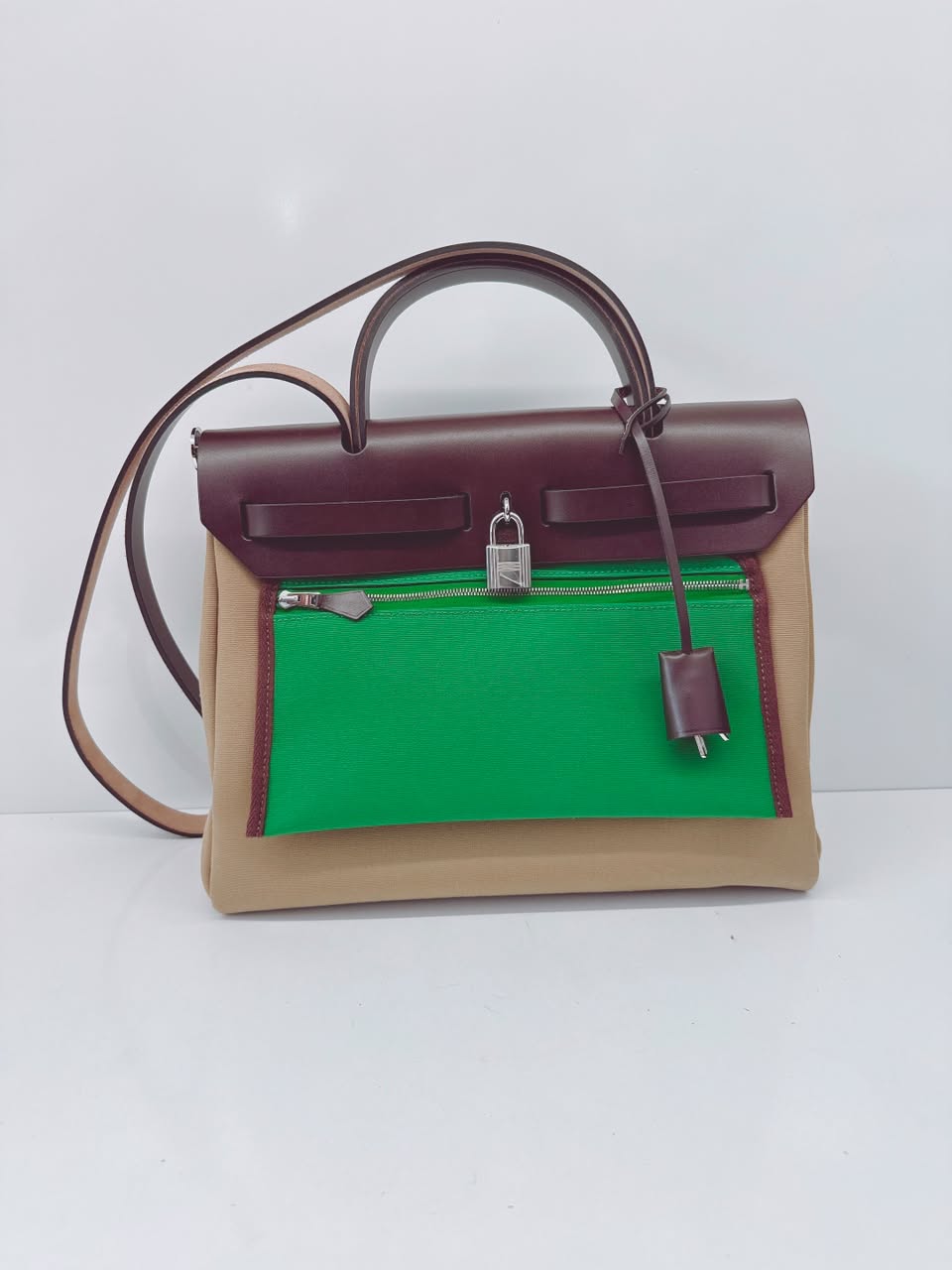 EBENE VACHE HUNTER AND BEIGE MARFA AND CACTUS TOILE HERBAG ZIP 31 PALLADIUM HARDWARE