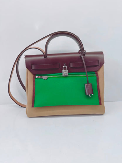 EBENE VACHE HUNTER AND BEIGE MARFA AND CACTUS TOILE HERBAG ZIP 31 PALLADIUM HARDWARE