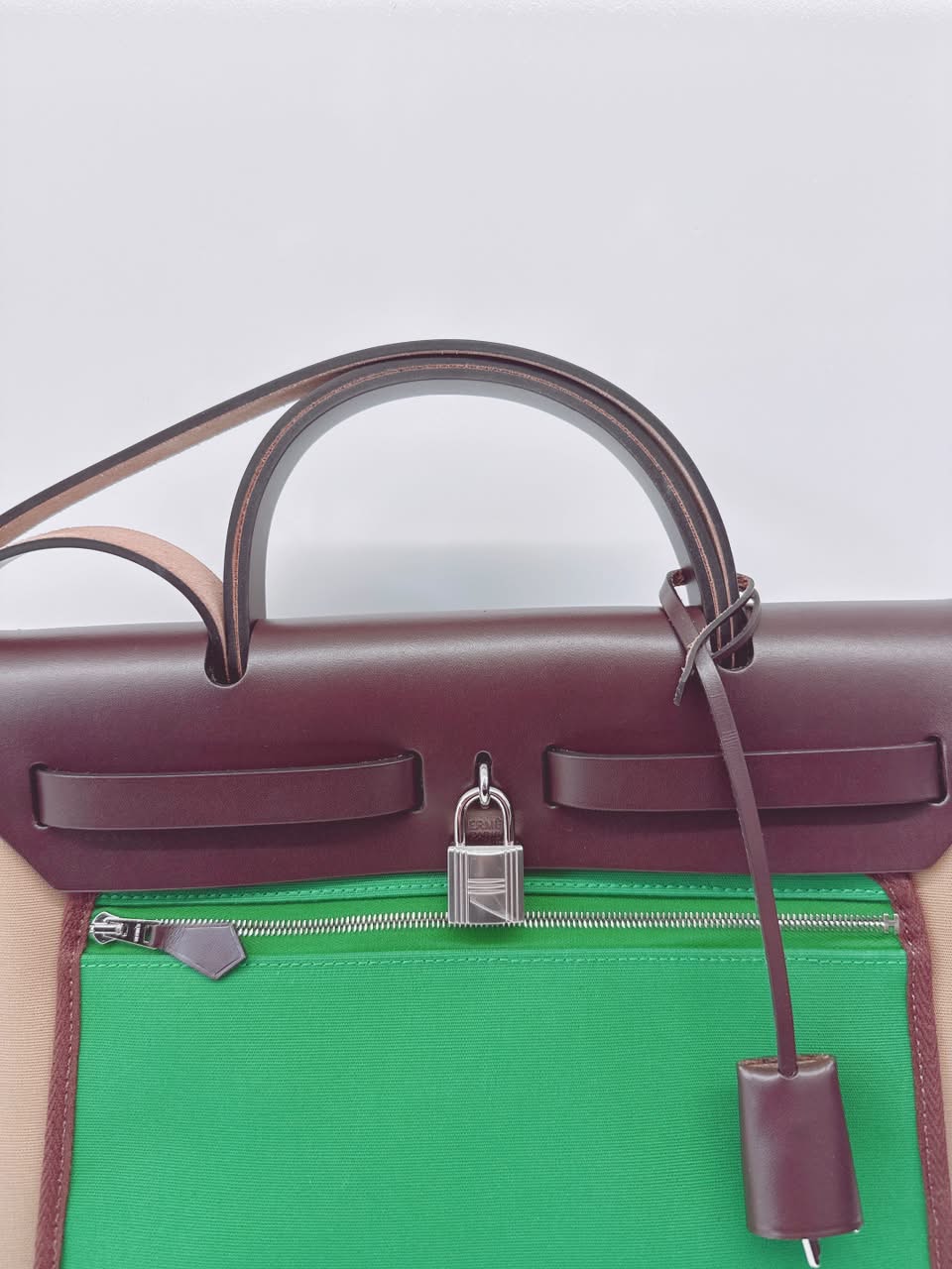 EBENE VACHE HUNTER AND BEIGE MARFA AND CACTUS TOILE HERBAG ZIP 31 PALLADIUM HARDWARE
