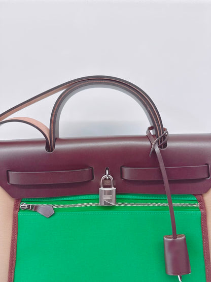 EBENE VACHE HUNTER AND BEIGE MARFA AND CACTUS TOILE HERBAG ZIP 31 PALLADIUM HARDWARE