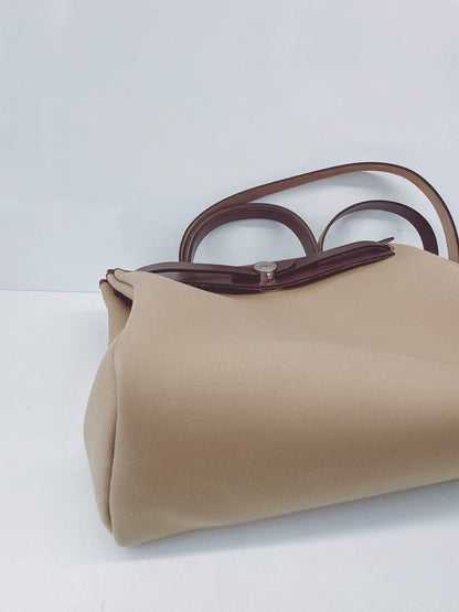 EBENE VACHE HUNTER AND BEIGE MARFA AND CACTUS TOILE HERBAG ZIP 31 PALLADIUM HARDWARE