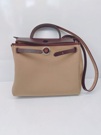 EBENE VACHE HUNTER AND BEIGE MARFA AND CACTUS TOILE HERBAG ZIP 31 PALLADIUM HARDWARE