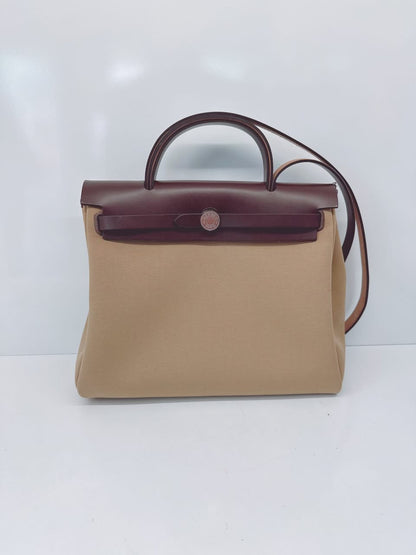 EBENE VACHE HUNTER AND BEIGE MARFA AND CACTUS TOILE HERBAG ZIP 31 PALLADIUM HARDWARE