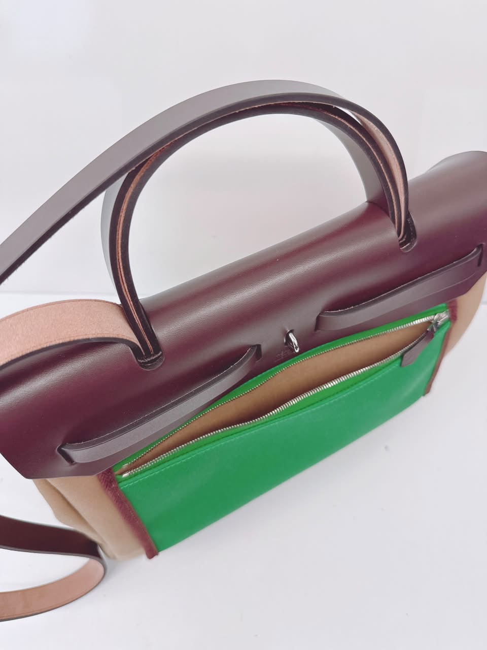 EBENE VACHE HUNTER AND BEIGE MARFA AND CACTUS TOILE HERBAG ZIP 31 PALLADIUM HARDWARE