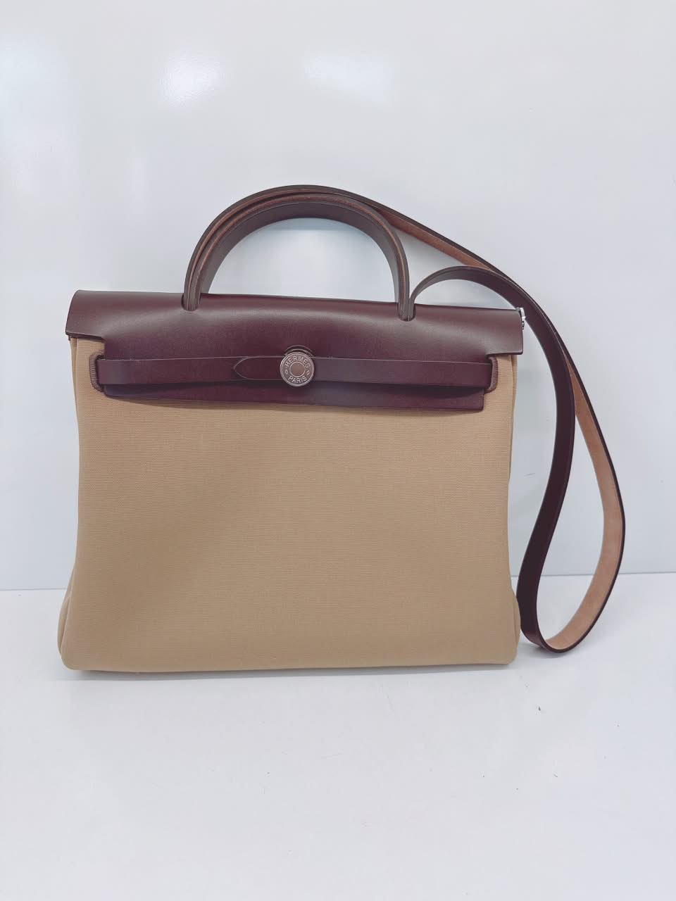 EBENE VACHE HUNTER AND BEIGE MARFA AND CACTUS TOILE HERBAG ZIP 31 PALLADIUM HARDWARE