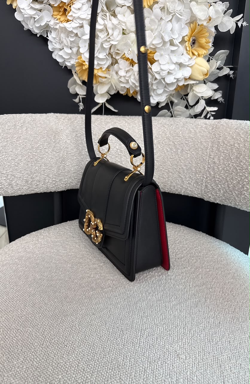 BLACK LEATHER DG AMORE TOP HANDLE BAG