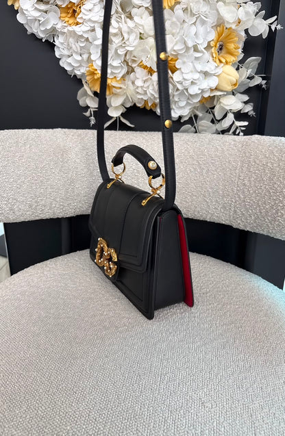 BLACK LEATHER DG AMORE TOP HANDLE BAG