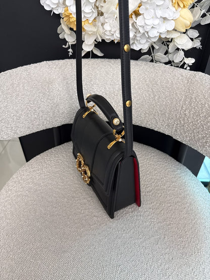 BLACK LEATHER DG AMORE TOP HANDLE BAG