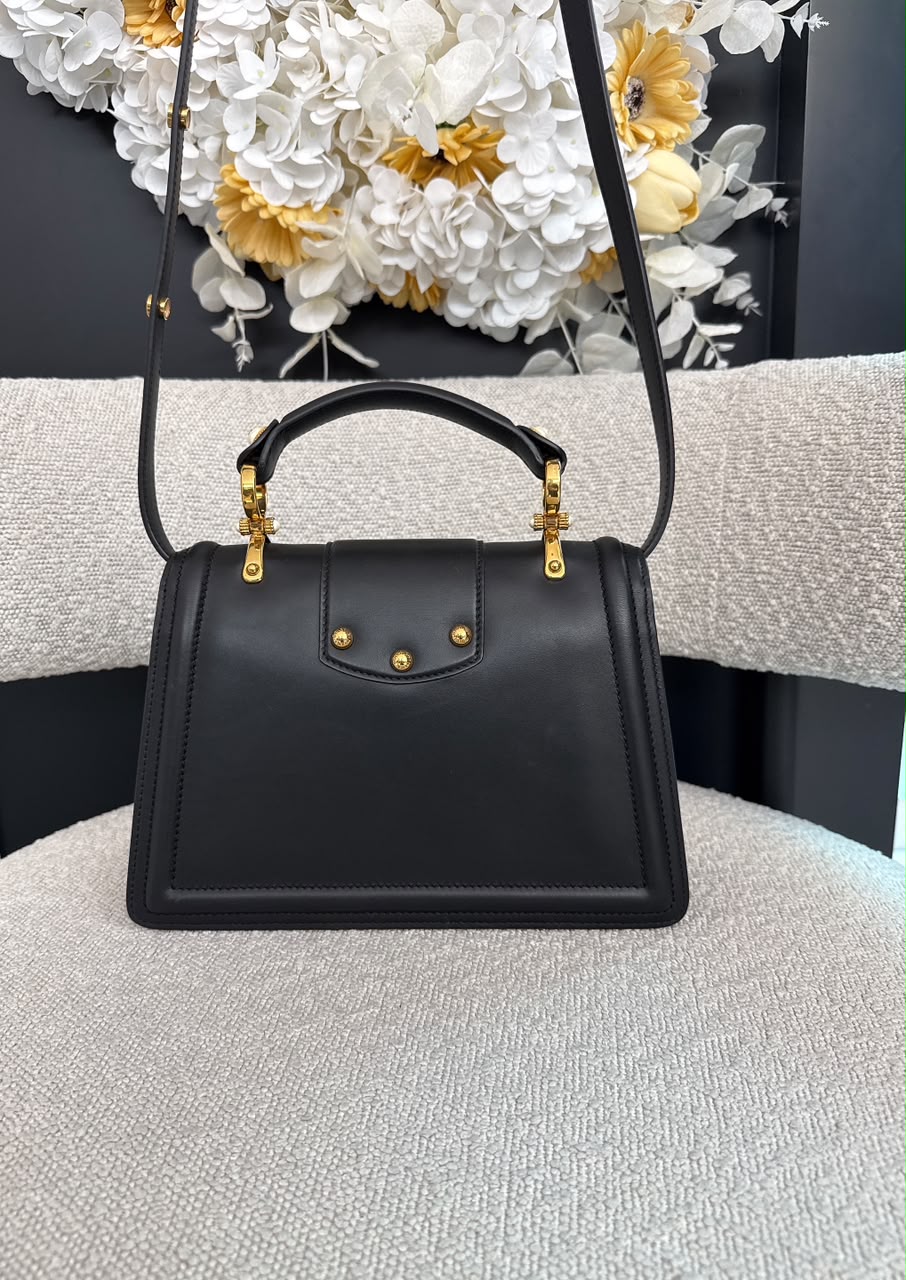 BLACK LEATHER DG AMORE TOP HANDLE BAG