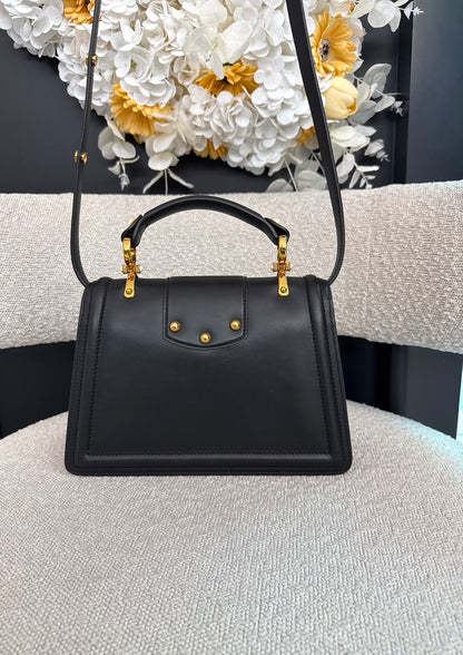 BLACK LEATHER DG AMORE TOP HANDLE BAG