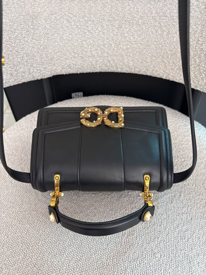 BLACK LEATHER DG AMORE TOP HANDLE BAG