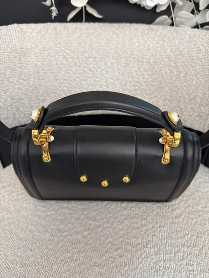 BLACK LEATHER DG AMORE TOP HANDLE BAG
