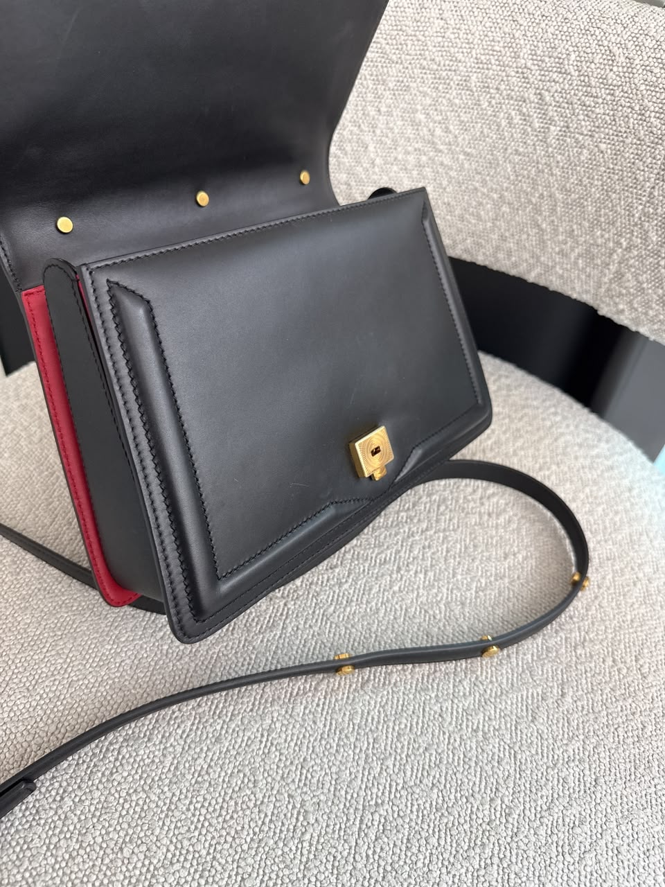 BLACK LEATHER DG AMORE TOP HANDLE BAG