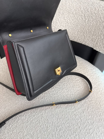 BLACK LEATHER DG AMORE TOP HANDLE BAG