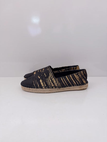 BLACK GOLD WOVEN FABRIC CC ESPADRILLES FLATS 38