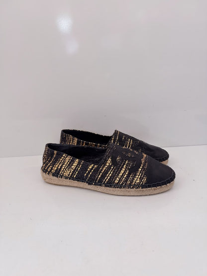 BLACK GOLD WOVEN FABRIC CC ESPADRILLES FLATS 38