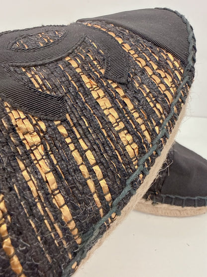 BLACK GOLD WOVEN FABRIC CC ESPADRILLES FLATS 38