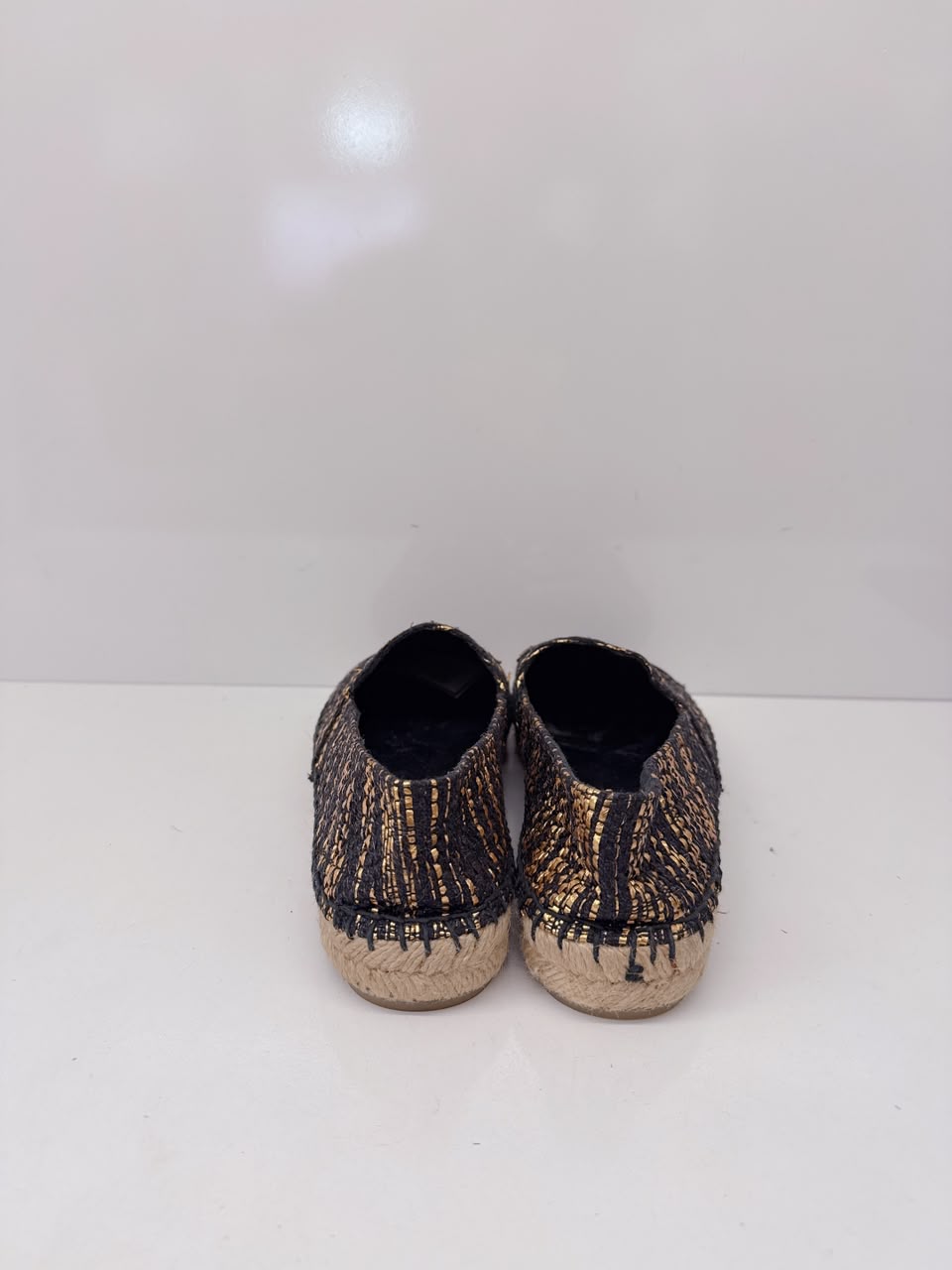 BLACK GOLD WOVEN FABRIC CC ESPADRILLES FLATS 38