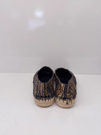 BLACK GOLD WOVEN FABRIC CC ESPADRILLES FLATS 38