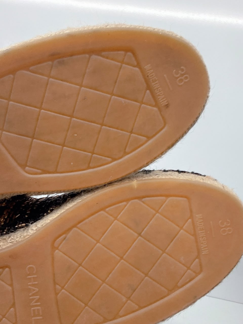 BLACK GOLD WOVEN FABRIC CC ESPADRILLES FLATS 38