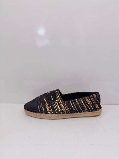BLACK GOLD WOVEN FABRIC CC ESPADRILLES FLATS 38