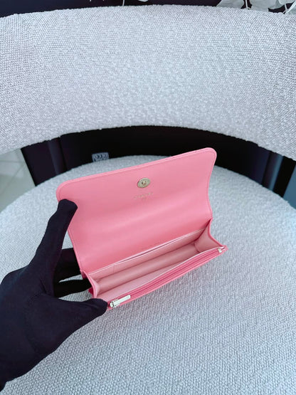 LIGHT PINK CC FLOWER WALLET ON CHAIN TOP HANDLE BAG