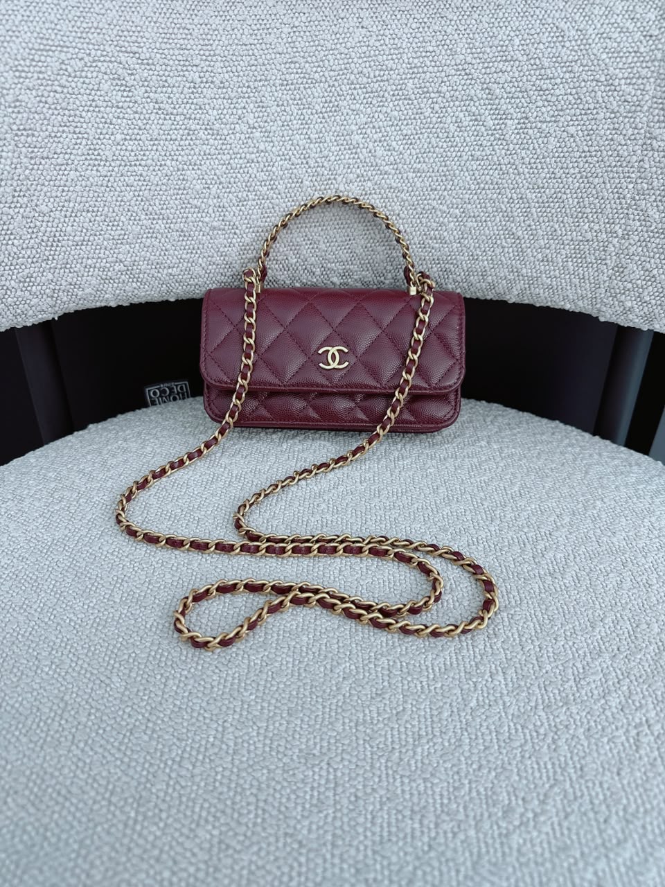 BURGUNDY WALLET ON CHAIN WITH TOP HANDLE BAG