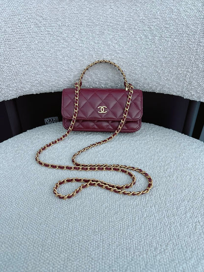BURGUNDY WALLET ON CHAIN WITH TOP HANDLE BAG