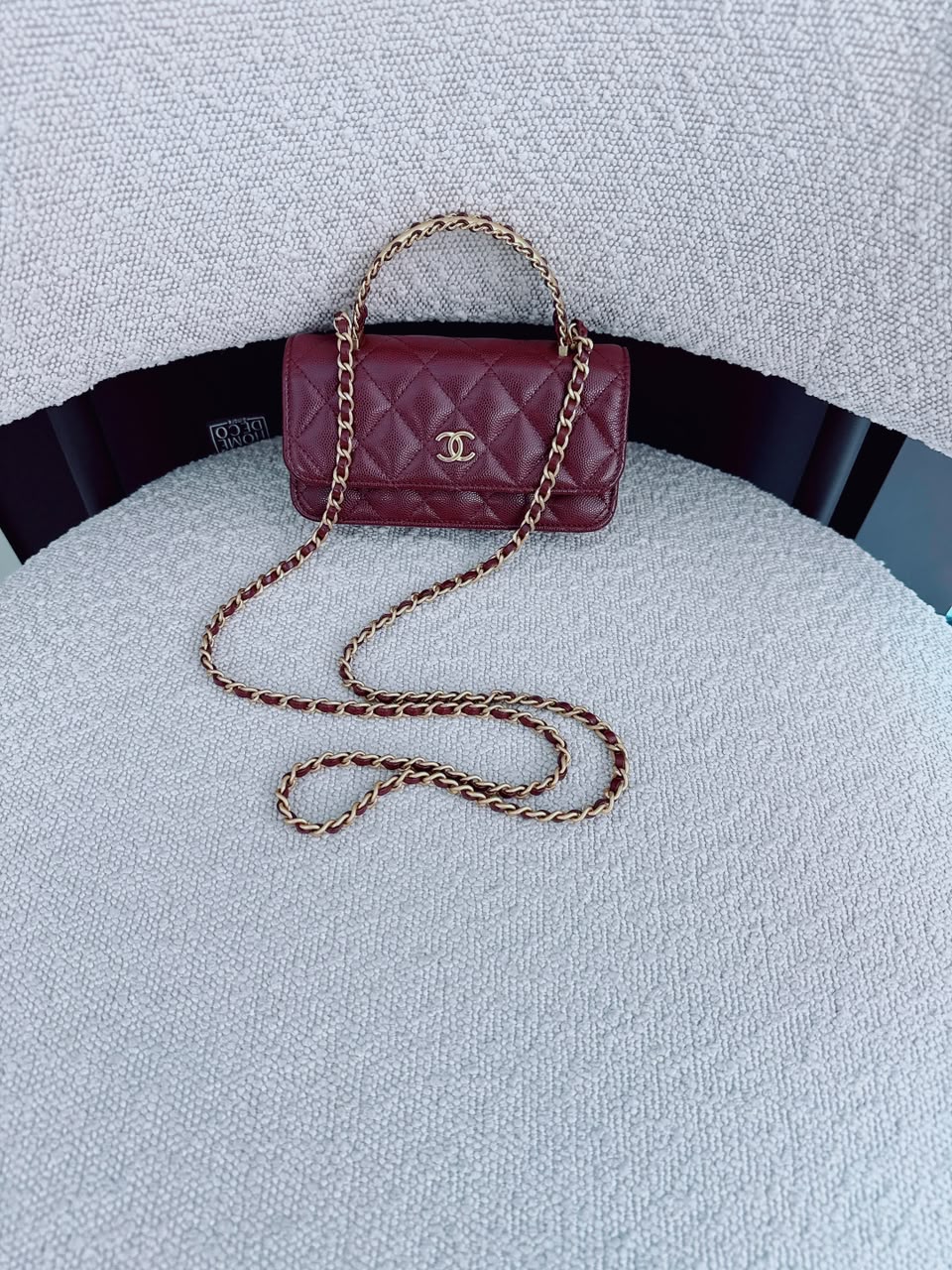 BURGUNDY WALLET ON CHAIN WITH TOP HANDLE BAG