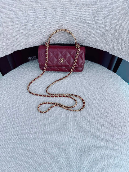 BURGUNDY WALLET ON CHAIN WITH TOP HANDLE BAG