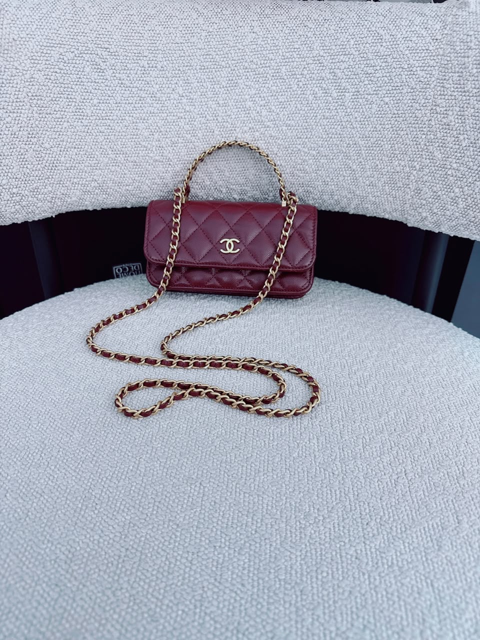 BURGUNDY WALLET ON CHAIN WITH TOP HANDLE BAG