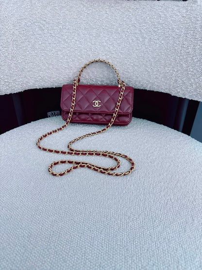 BURGUNDY WALLET ON CHAIN WITH TOP HANDLE BAG