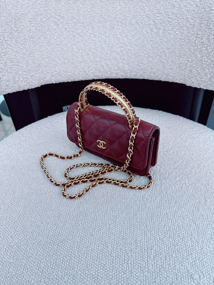 BURGUNDY WALLET ON CHAIN WITH TOP HANDLE BAG