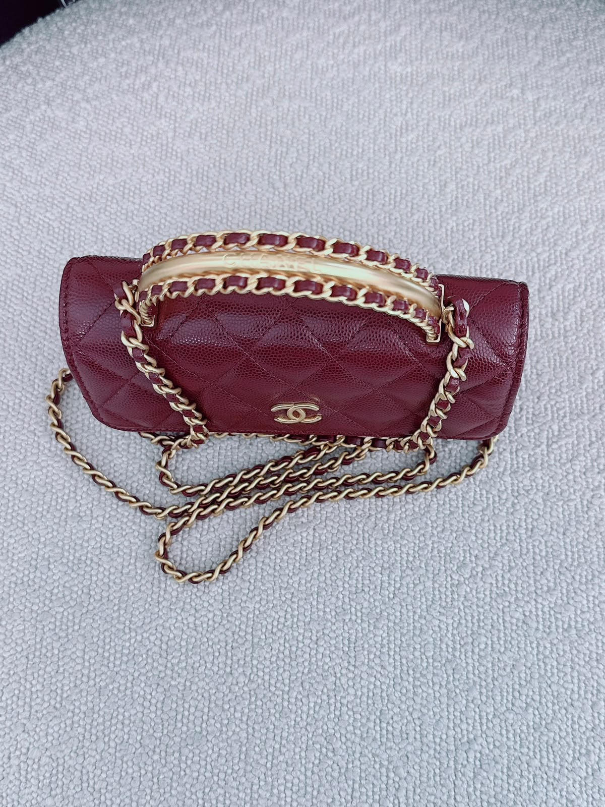 BURGUNDY WALLET ON CHAIN WITH TOP HANDLE BAG