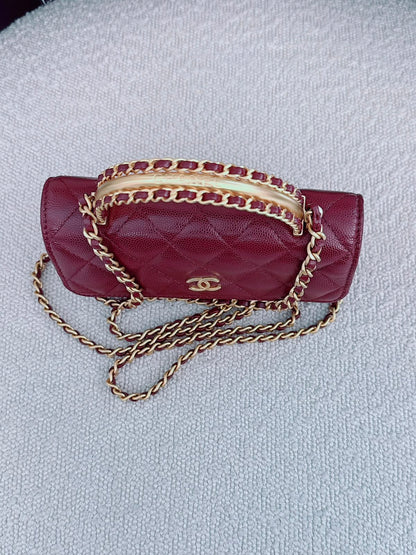 BURGUNDY WALLET ON CHAIN WITH TOP HANDLE BAG