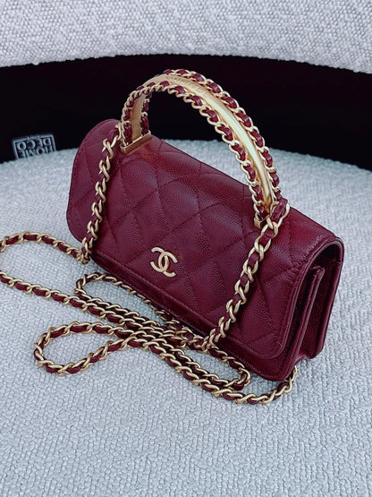 BURGUNDY WALLET ON CHAIN WITH TOP HANDLE BAG