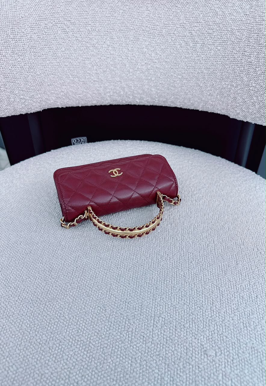 BURGUNDY WALLET ON CHAIN WITH TOP HANDLE BAG