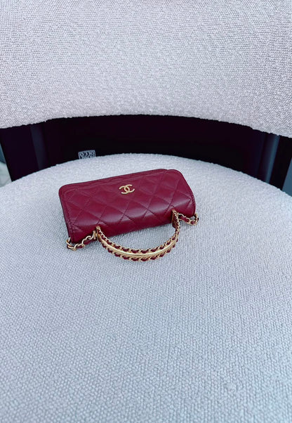BURGUNDY WALLET ON CHAIN WITH TOP HANDLE BAG