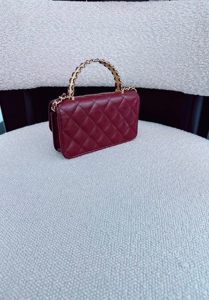 BURGUNDY WALLET ON CHAIN WITH TOP HANDLE BAG