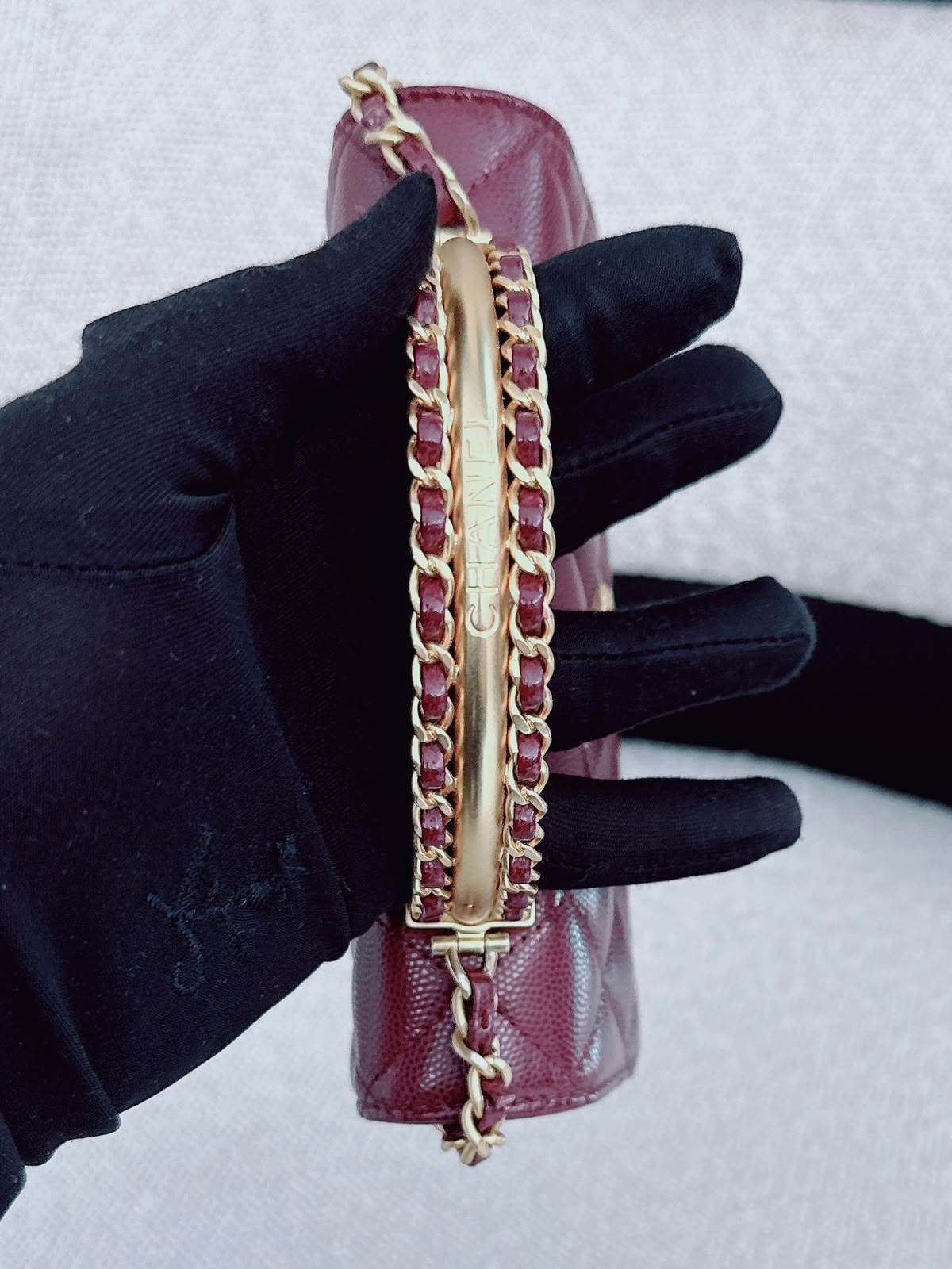 BURGUNDY WALLET ON CHAIN WITH TOP HANDLE BAG