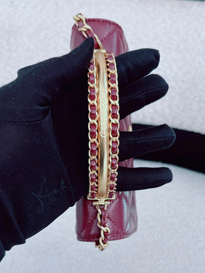BURGUNDY WALLET ON CHAIN WITH TOP HANDLE BAG