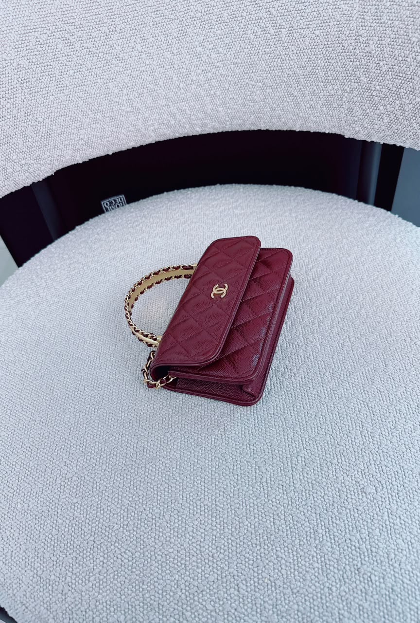 BURGUNDY WALLET ON CHAIN WITH TOP HANDLE BAG