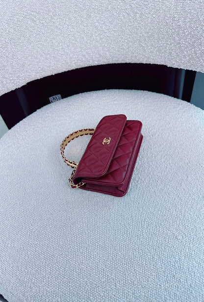 BURGUNDY WALLET ON CHAIN WITH TOP HANDLE BAG