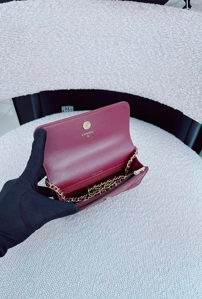 BURGUNDY WALLET ON CHAIN WITH TOP HANDLE BAG